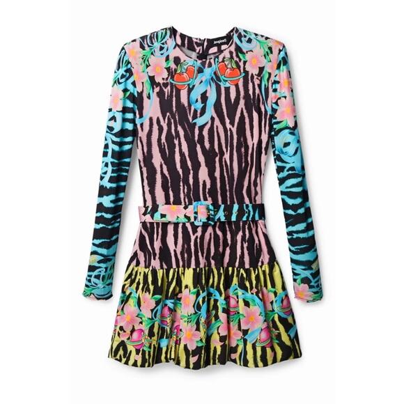 Desigual X Maria Escote Women’s Size Large Zebra Slim Short Dress Multicolor - Picture 2 of 16